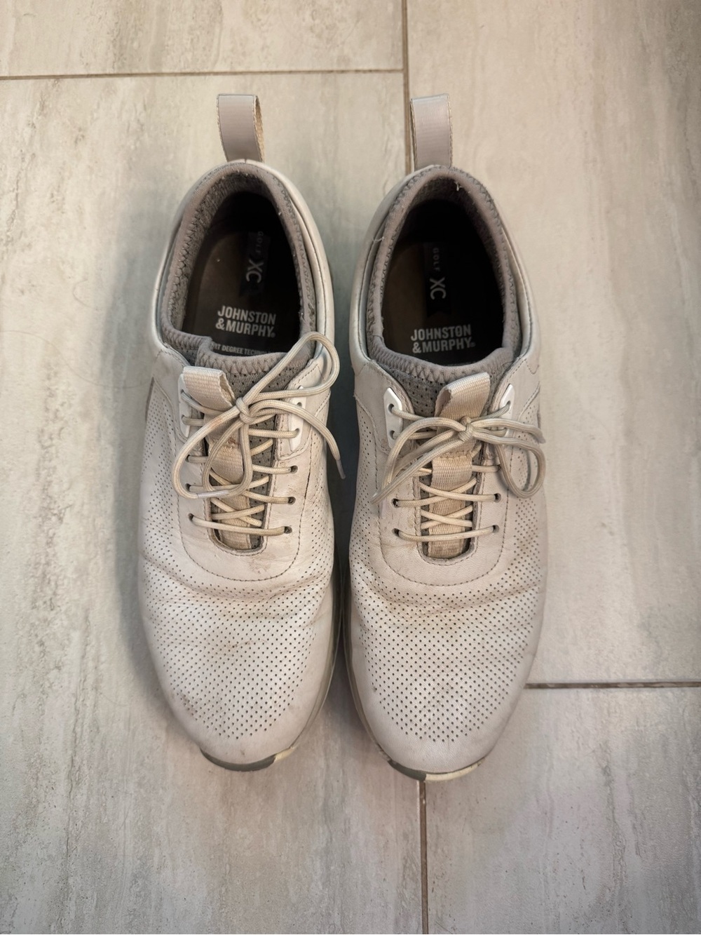 Johnston & Murphy Light Beige Perforated Leather Waterproof Golf Shoes